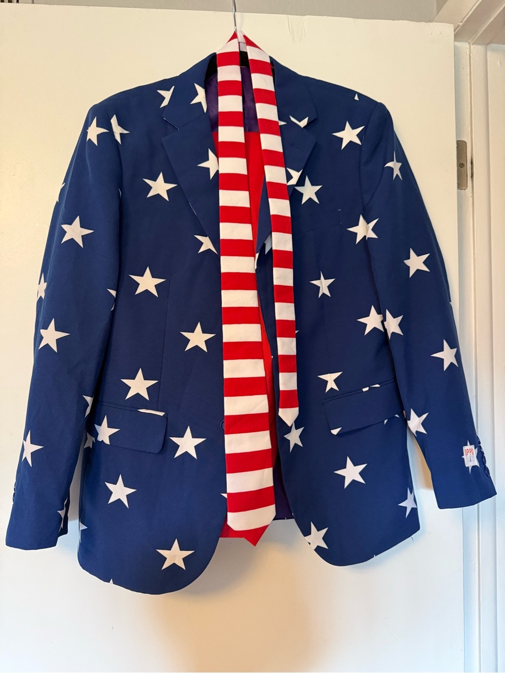 OppoSuits Blue Star Blazer with Red & White Striped Tie